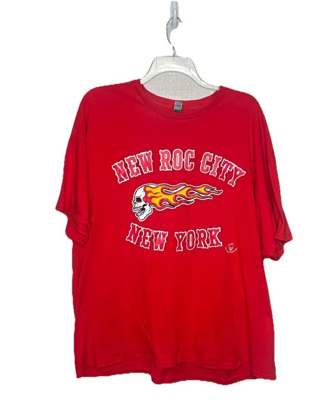 Gildan 3XL New Roc City New York Skull Flame Graphic T Shirt Red Freedom Tee